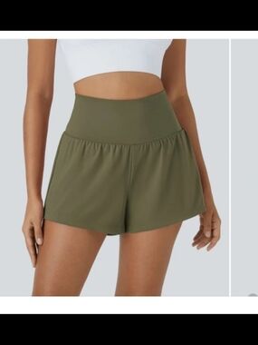 Halara NWT High Waisted 3" Inseam Athletic Shorts | Olive Green | Flowy Fit